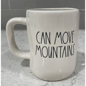 FAITH CAN MOVE MOUNTAINS Double Sided White Ivory Rae Dunn Mug Jesus Hope Love